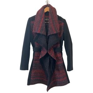 Members Only Belted Waterfall Coat Red Black Wool‎ Blend Asymmetrical Medium GUC